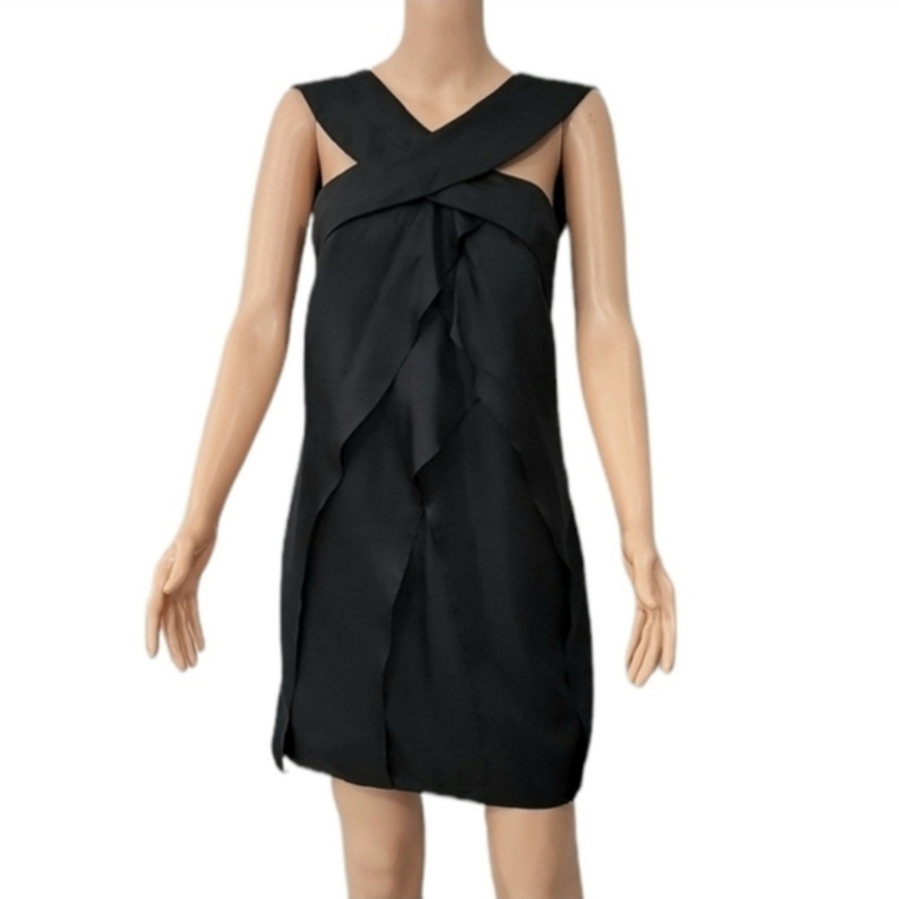 Julie Haus Women’s Size S Small‎ Black Silk Ruffled Cocktail Party  Mini Dress